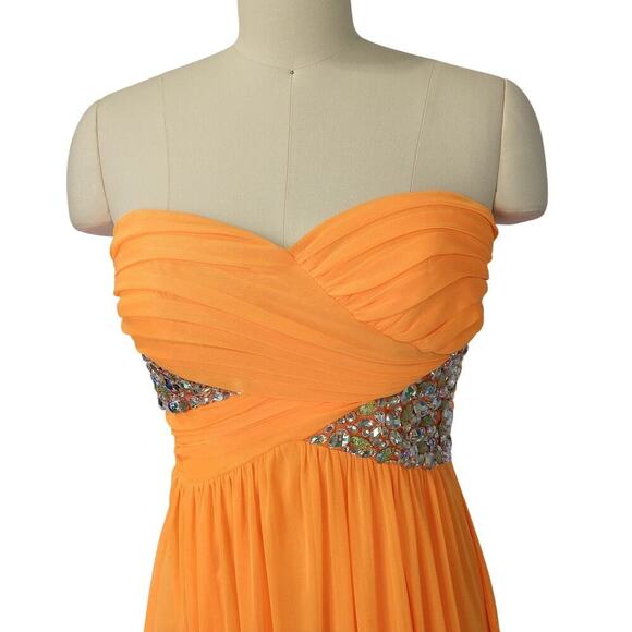 Vintage Y2K Orange Strapless Prom Dress Maxi Gown Size S 7 NWT Formal Embellish - Picture 4 of 11